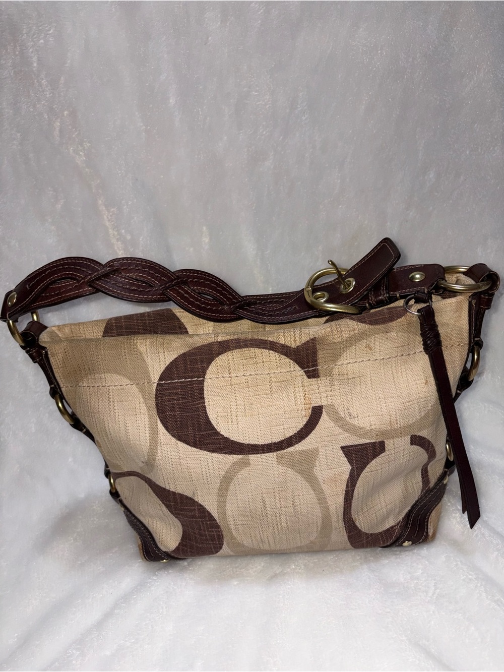 Coach Large Signature Canvas Hobo in Tan and Brown